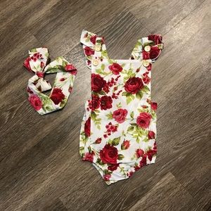 Baby Girl Boutique Apron Style Romper & Headband